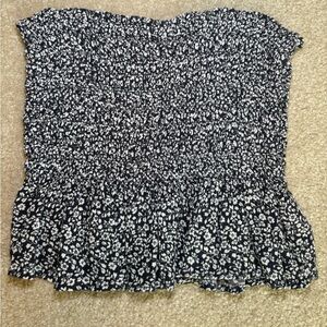 American Eagle Outfitters Navy and White Smocked‎ Ruffled Top